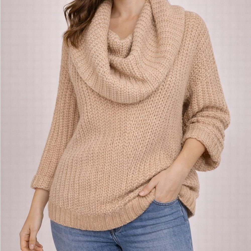 Moth by Anthropologie Tan Cowl Dolman Sleeve Chunky Cozy Coastal Sweater Sz XS